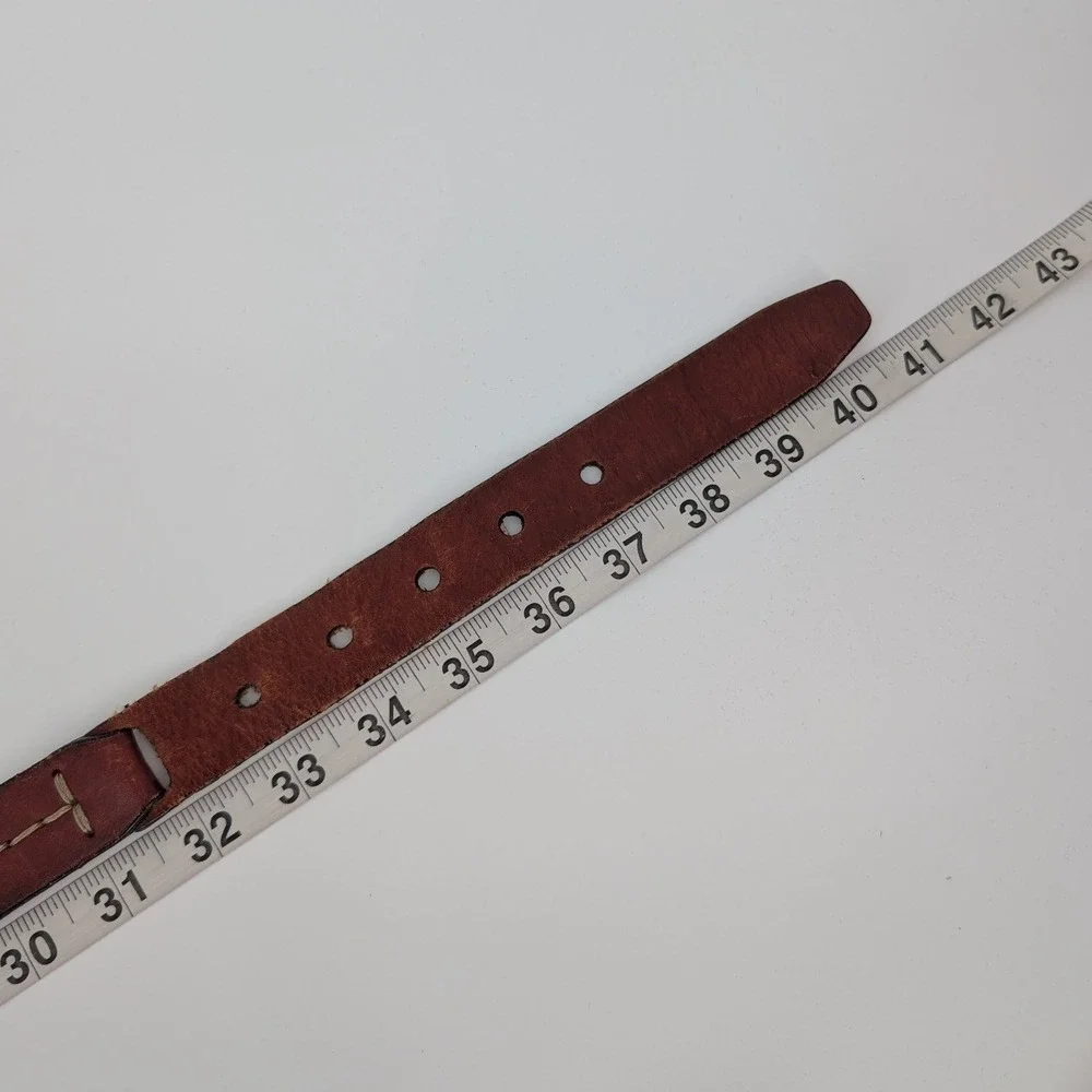 VTG Fossil Leather Belt Women M Brown Patchwork Suede Stitch Brass Buckle Boho